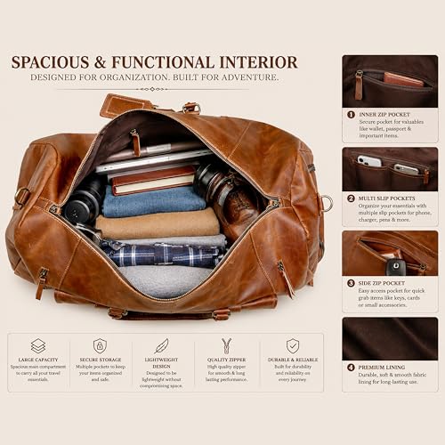 Cureo Duffle Leather Travel Bag for Women Men