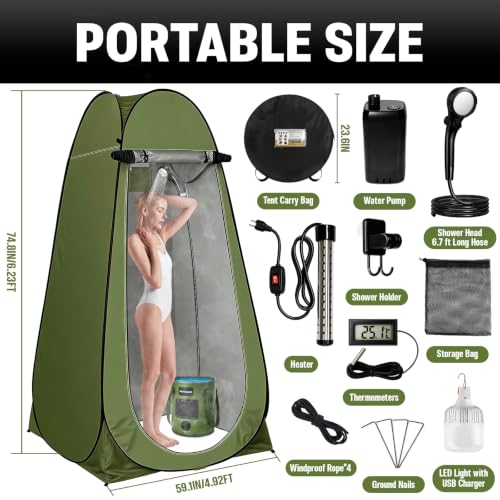 Portable Camping Shower Tent Kit with LED Lights