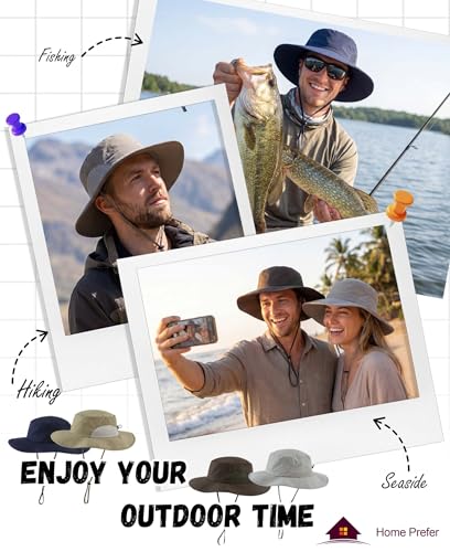 UPF50+ Mens Sun Hat Wide Brim Fishing Hat Airy Mesh UV Protection Portable Bucket Sun Hat Milky Khaki