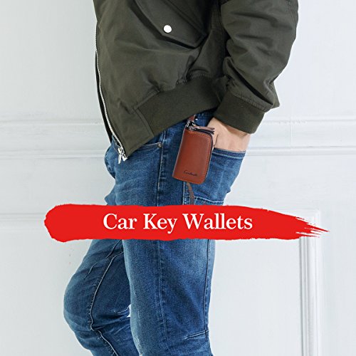 Car Key Case Keychain Holder Leather Metal Hook and Keyring Double Zipper Key Holder