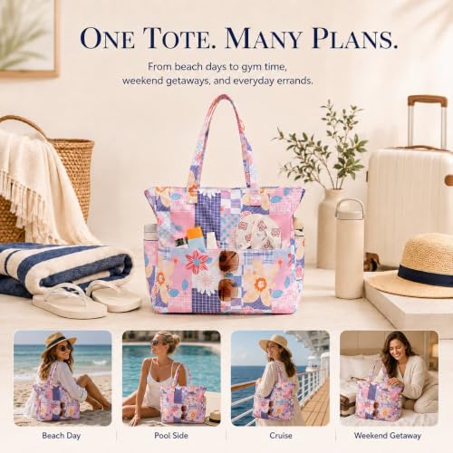 Waterproof Beach Tote Pool Bags for Women Ladies Extra Large Carry On Bag With Wet Compartment for Weekender Travel