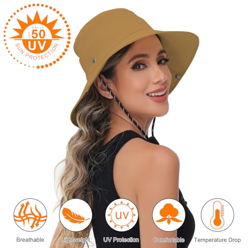 Sun Hats for Women Bucket Hat UV Protection Fishing Hat Wide Brim Safari Hats 2 in 1 Zip