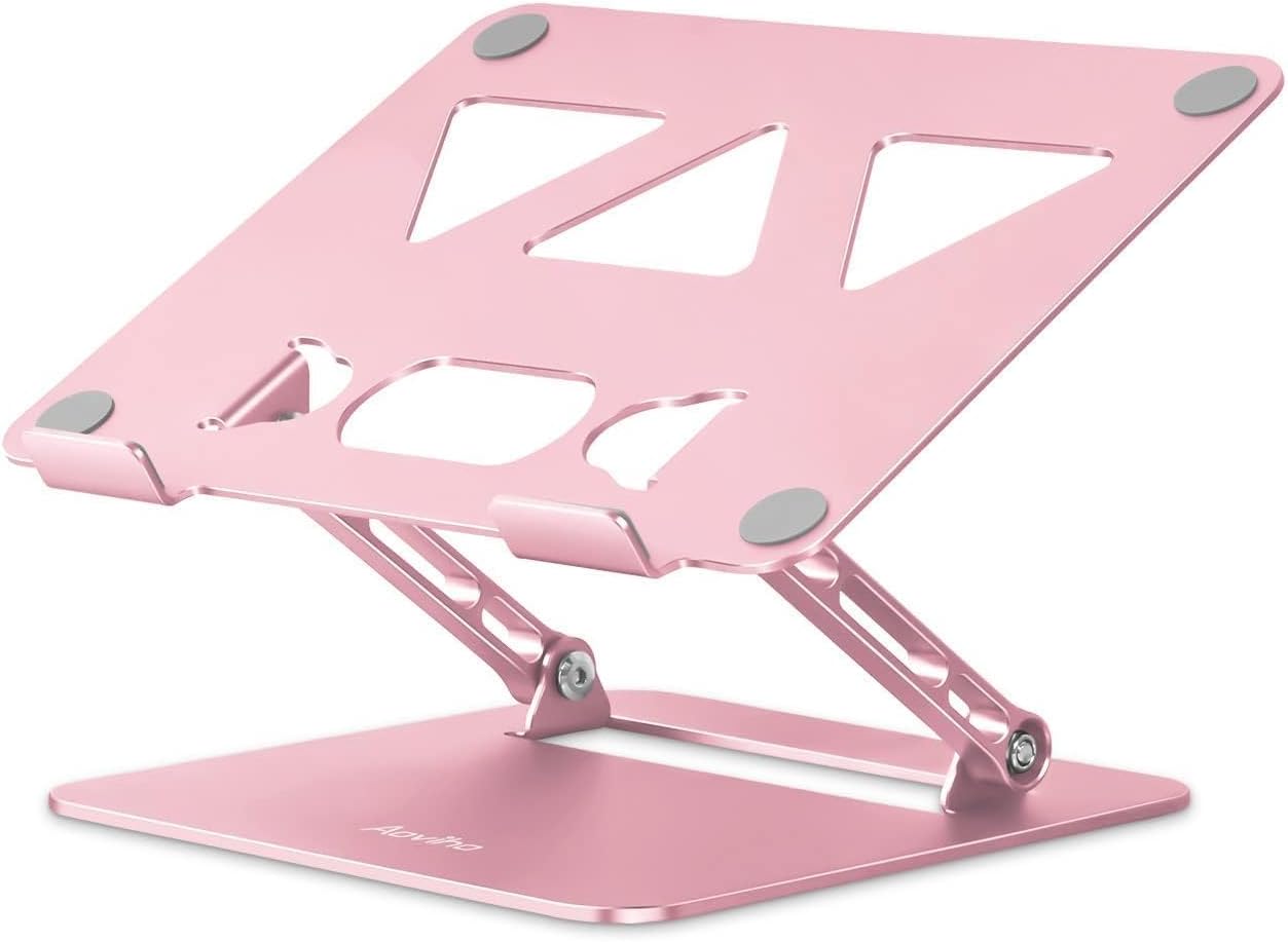 Laptop Stand Holder, Adjustable Desk Laptop Riser, Foldable Notebook Computer Stands for MacBook Air Pro HP Lenovo Dell Samsung Chromebook, Up to 15.6 inch, Rose Gold