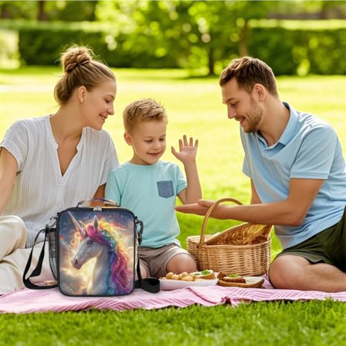 Unicorn Galaxy Cute Kids Lunch Box for Girls Boys Reusable Insulated Lunch Bag for Kids Toddler Thermal Cooler Spacious Lunchbox with Shoulder Strap Lunchbag for School Work Picnic (A09:Unicorn)