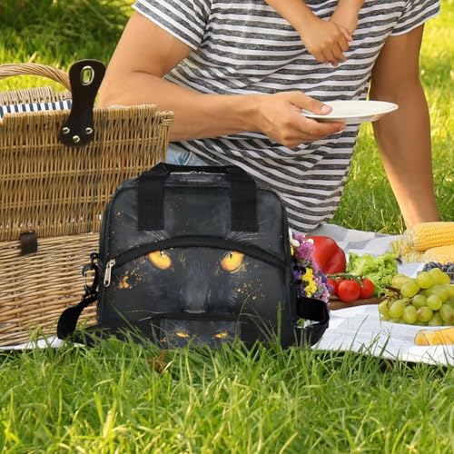 Black Animal Cat Insulated Lunch Bag for Women Girl Reusable Lunch Tote Box With Shoulder Strap Lightweight Thermal Cooler Meal Prep Bag for Work School Office Picnic (print 2)