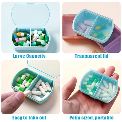 4PCS Small Pill Case Travel Pill Box Cute Pill Organizer for Purse Portable Daily Medicine Organizer 2 Compartment Pill Holder for Vitamins (4 Count)