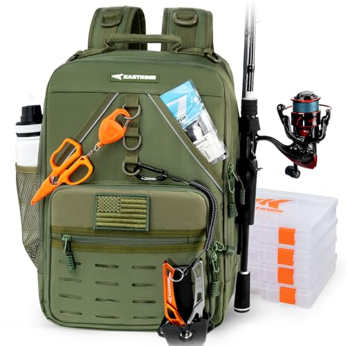 KarryAll Fishing Backpack with Rod Holder 4 Tackle Boxes (4 Count)