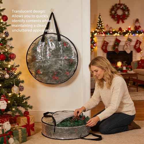 4 Pack Clear Christmas Wreath Storage Bags 24 Inch (4 Count)