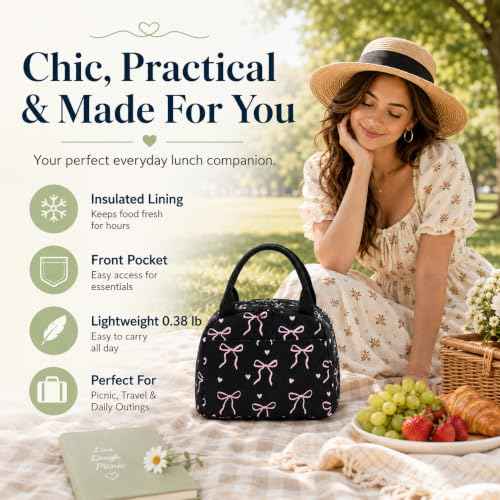 Lunch Bag for Women Cute Corduroy Lunch Tote Bags with Shoulder Strap Reusable Insulated Lunch Box Large Capacity Reusable Insulated Cooler for Work Picnic or Travel