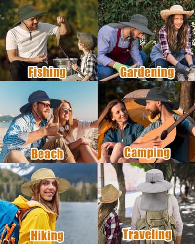 Outdoor Sun Hats with Stowable Neck Flap for Men Women UPF 50+ Mesh Summer Bucket Hat Wide Brim for Fishing Safari Hiking Navy Blue