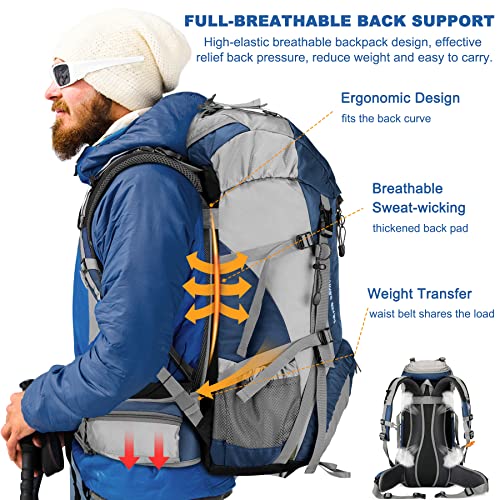 50L Hiking Backpack with Rain Cover for Both Men & Women