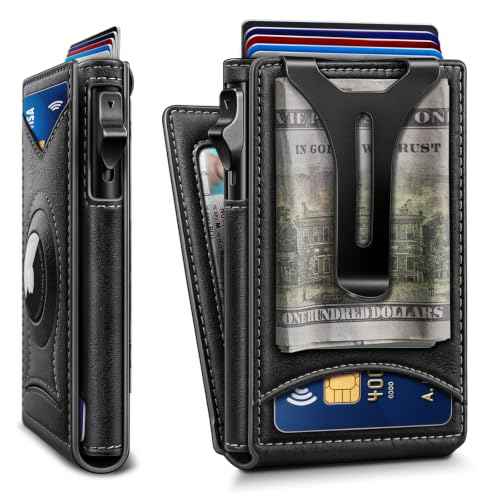 Men Slim Magnetic Leather Airtag Wallet Metal Case Money Clip
