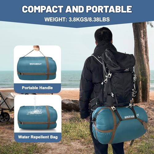 Cotton Flannel Double Sleeping Bag for Adults Machine Washable 2 Person Camping Sleeping Bag Queen Size Waterproof with Compression Sack for Cold Weather 3