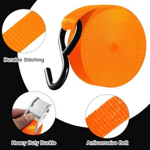 16 Pcs Cambuckle Tie Down Straps 1763lbs Break Strength Securing Straps 1'' x 15 ft Cambuckle Tie Downs with S Hook for Motorcycle (16 Count)
