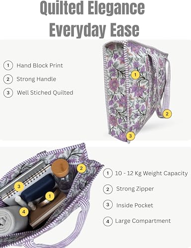 100% Cotton Quilted Tote Bag For Women