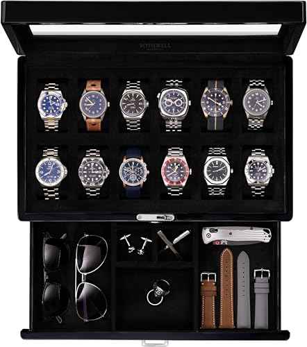 12 Slot Piano Black Watch Box with Valet Drawer