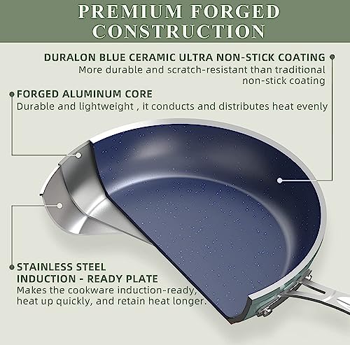 9pc Cookware Set Healthy Duralon Blue Ceramic Nonstick Coated