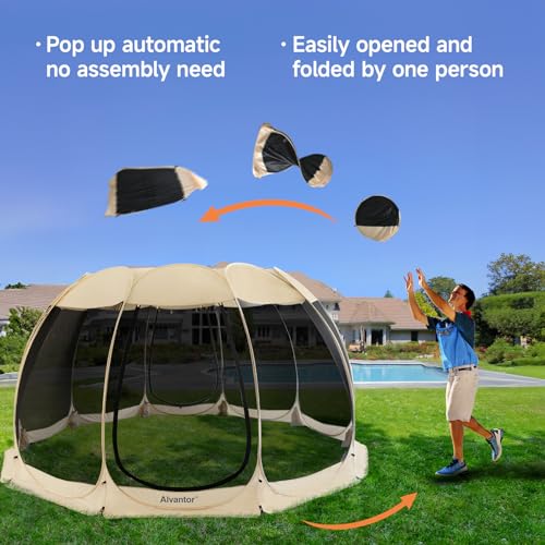 Screen House Room Camping Tent Outdoor Canopy Pop Up Sun Shade Shelter 10 Mesh Walls Not Waterproof Beige 15'x15' Patent Pending