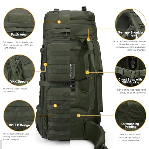 75L Molle Hiking Internal Frame Backpacks with Rain Cover for Camping