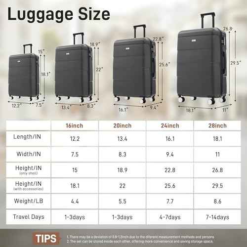 Luggage Set 6 Piece Carry on Hardcase Suitcase with Travel Bags (6 Count)
