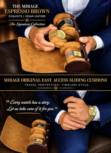 Watch Travel Case for Men Watch Roll for Travel Organizer and Display Watch Case Leather Espresso Brown Leather