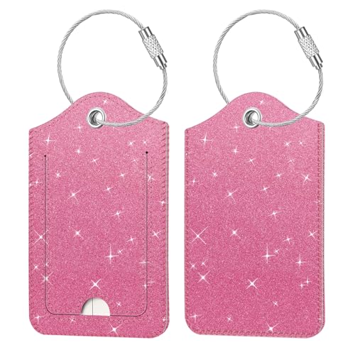Luggage Tags Privacy Cover ID Label with Stainless Steel Loop and Address Card for Travel Bag Suitcase (2 Count)