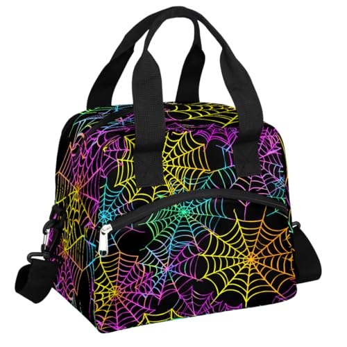Colorful Spider Web Insulated Lunch Bag for Women Girl Reusable Lunch Tote Box With Shoulder Strap Lightweight Thermal Cooler Meal Prep Bag for Work School Office Picnic (print 21)