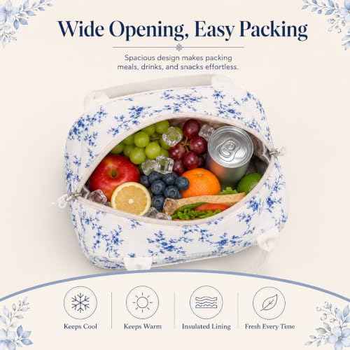 Lunch Bag for Women Cute Corduroy Lunch Tote Bags with Shoulder Strap Reusable Insulated Lunch Box Large Capacity Reusable Insulated Cooler for Work Picnic or Travel