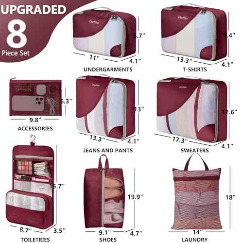 8 Set Packing Cubes for Travel (8 Count)