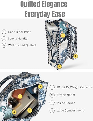 100% Cotton Quilted Tote Bag For Women