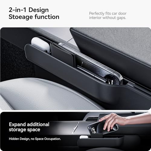 2-in-1 Car Steering Wheel Desk Tray & Car Seat Gap Filler Organizer – Foldable Carbon Fiber Look Table for Laptop, Eating, Writing – for Standard Round Steering Wheels