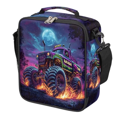 Monster Truck Cool Kids Lunch Box for Girls Boys Reusable Insulated Lunch Bag for Kids Toddler Thermal Cooler Spacious Lunchbox with Shoulder Strap Lunchbag for School Work Picnic (A08:truck)