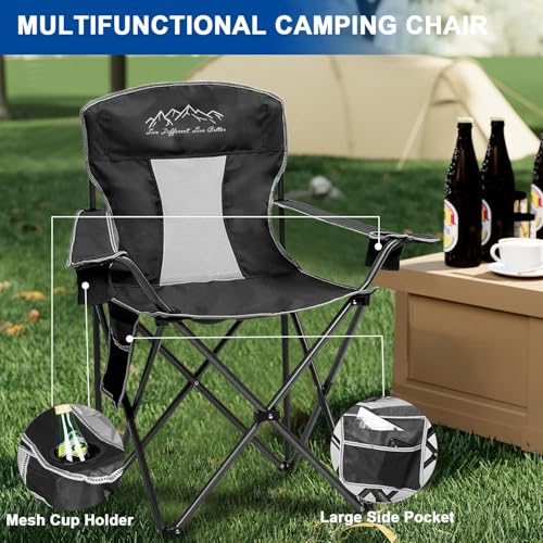 Folding Camping Chair Mesh Back Portable Breathable Outdoor Chairs with Carry Bag & Cup Holder for Camping