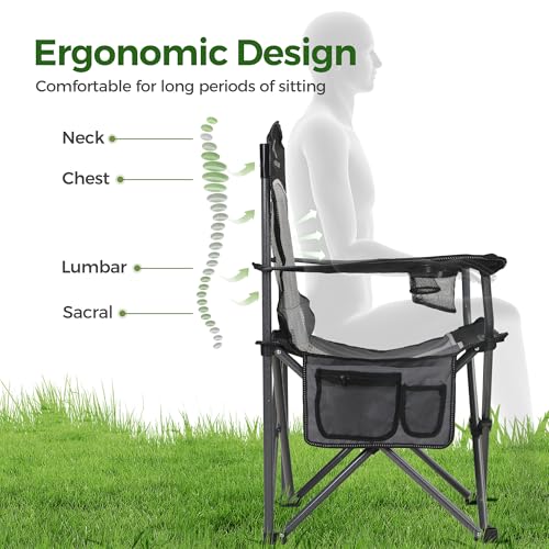Heavy Duty 400lbs Mesh Back Camping Chairs with Lumbar Support