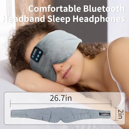 Sleep Headphones Wireless Eye Mask Kids Children Silk Wireless Headband Headphones for Sleeping with Adjustable Speaker Wireless Earbuds Side Sleeper Travel Meditation Music Mask Grey
