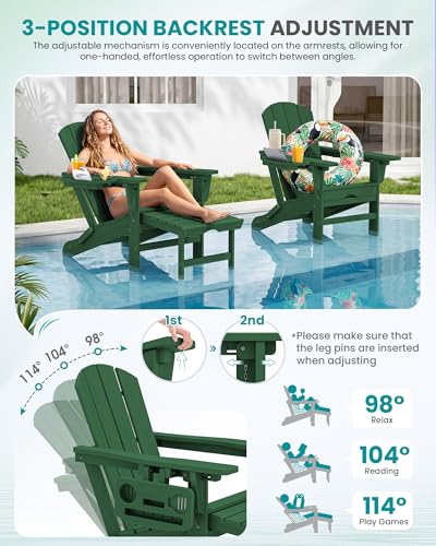 Folding Adjustable Adirondack Chairs with Footrest Set of 4