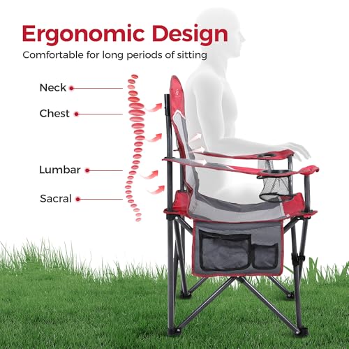 Heavy Duty 400lbs Mesh Back Camping Chairs with Lumbar Support (2 Count)