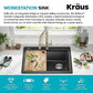 Bellucci 28 inch Granite Workstation Drop In Top Mount Single Bowl Kitchen Sink in White with Accessories