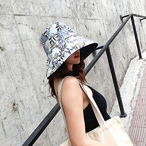 Women Floral Reversible Wide Brim Sun Hats Wired Edge Summer UPF Hat for Beach Hiking Garden Travel Lawn Work Chin Strap