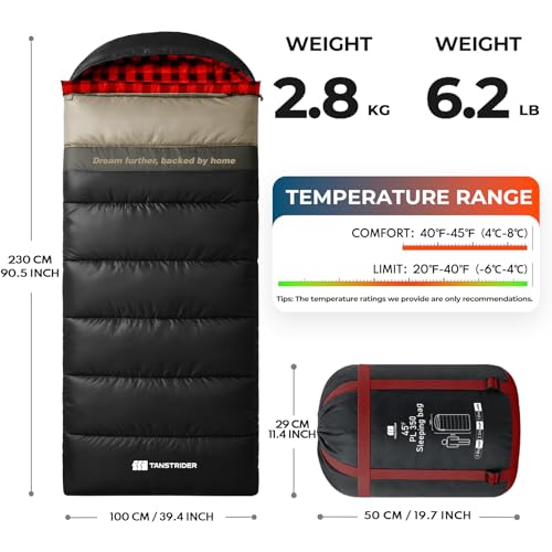 Cotton Flannel XXL Cold Weather Sleeping Bags for Adults Big and Tall