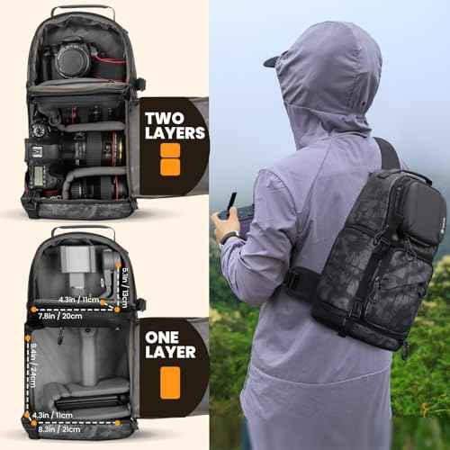 Camera Sling Bag DSLR Sling Backpack for Photographers with Waterproof Raincover Tripod Holder TR