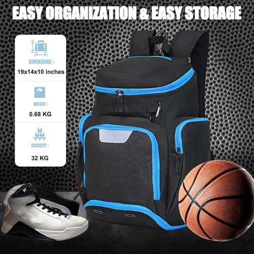 Large Basketball Backpack Sports Gym Bag with Ball Holder Ventilated Shoe Compartment Insulated Cooler Pockets Reflective Strips Fence Hook for Men Athletic Training