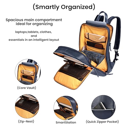 Leather Laptop Backpack for Men with Trolley Strap 16L Blue
