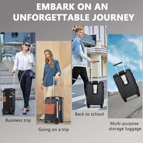 3 Piece Set Hardside Expandable Luggage with USB Charging Port and Cup Holder (3 Count)
