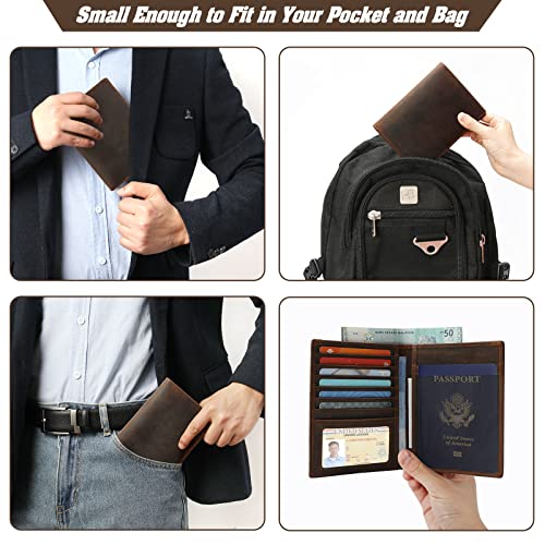 Leather Passport Holder RFID Blocking Passport Travel Wallet Cover Case for Men Women Brown JC17