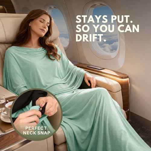16-in-1 Compact Travel Blanket with Bag – Reversible, Ultra Soft Bamboo Airplane Blanket with Hidden Pocket - Packable for Flights, Camping, Picnic, Travel Essentials (Seafoam/Black)