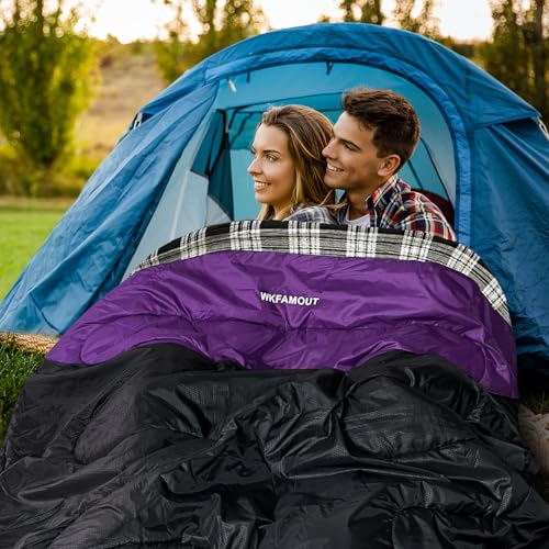 Double Sleeping Bag for Adults Machine Washable 2 Person Camping Sleeping Bag Queen Size Waterproof with Compression Sack for Cold Weather 3