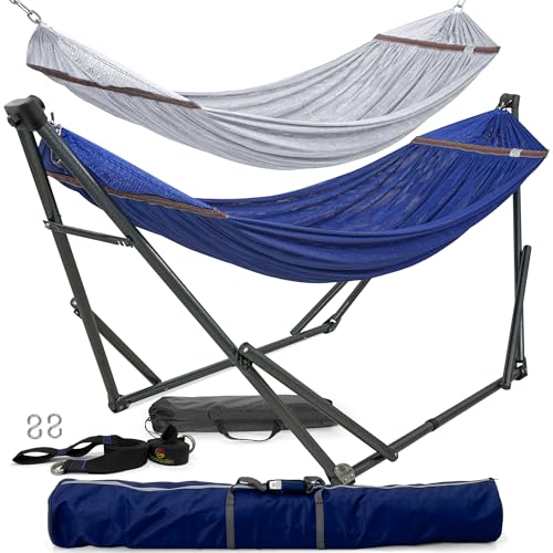 Combo x2 Hammocks with Stand for Outside & Tree Straps