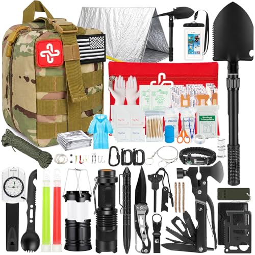 Survival Kit 250Pcs Survival Gear First Aid Kit with Molle System Compatible Bag and Emergency Tent