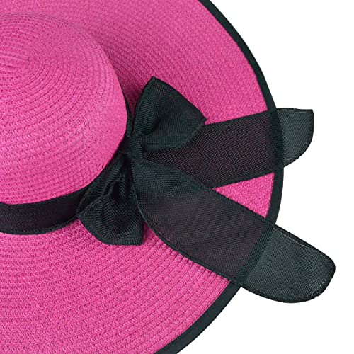 Womens Bowknot Straw Hat Foldable Beach Sun Hat Roll up UPF 50+